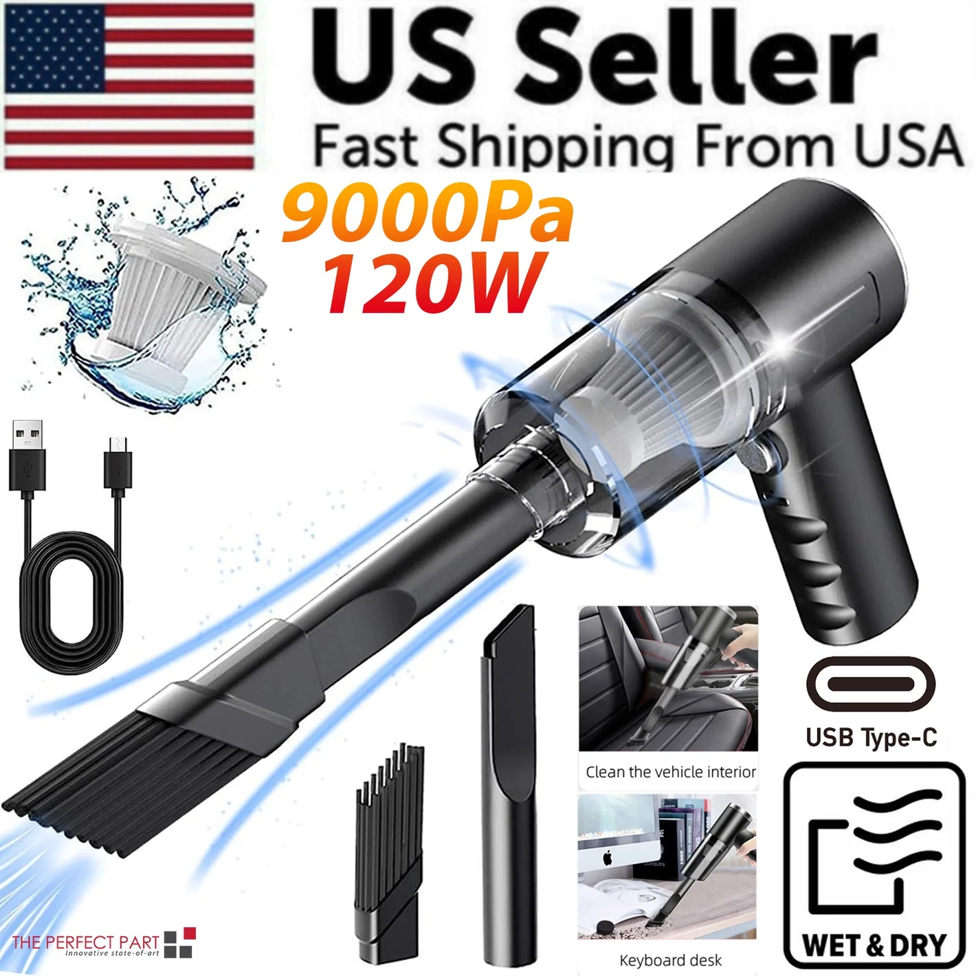 Powerful 120W Cordless Handheld Vacuum Cleaner - Compact & Portable for Home and Car Cleaning