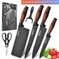 6Pcs Kitchen Knives Set Non-Stick Stainless Steel Chef Knife Cleaver Cooking Kit, Japanese Damascus Pattern Steel Chef Knife Kitchen Knives