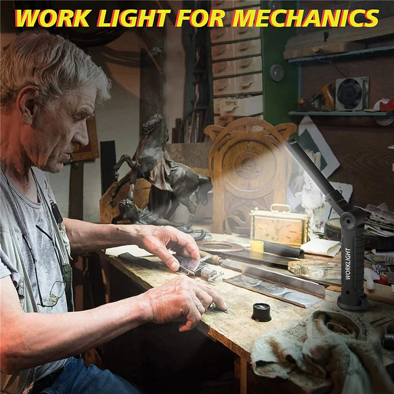 Bright & Versatile Rechargeable LED COB Work Light with Magnetic Base – Perfect for Mechanics!