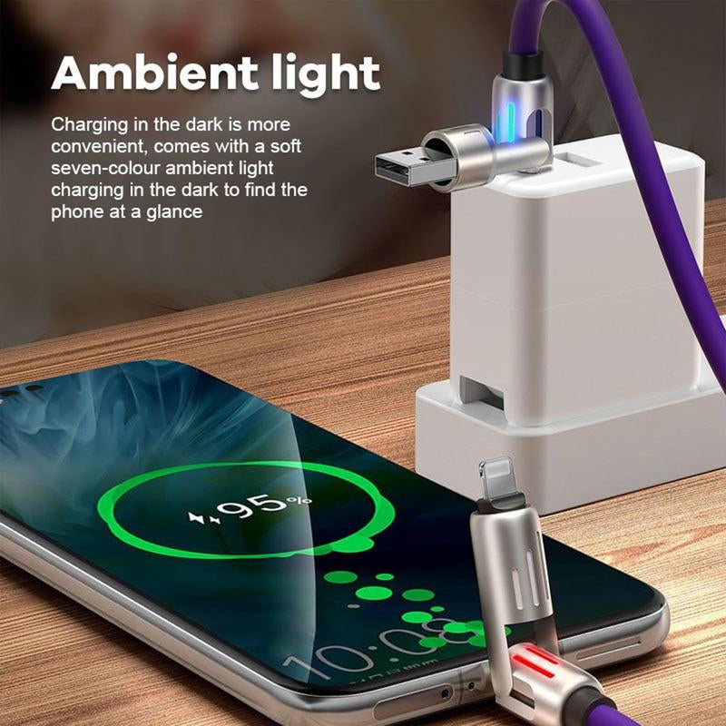 240W 4-In-1 Breathing Light with Multi USB C Combination Quick Charging Silicone Charging Cable, Suitable for Electronic Smartphones