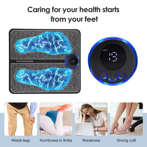 EMS Foot Massager Mat for Neuropathy-Feet Massager with Remote Control, 4 Body Pads, 2-In-1 Back Massager & Legs Foot Massage with 8 Modes, 19 Levels