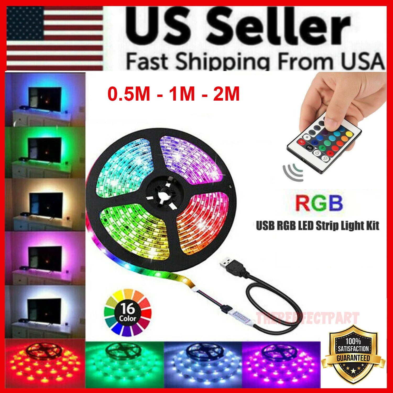 5V USB LED Strip Lights TV Back Light 5050 RGB Colour Changing with 24Key Remote