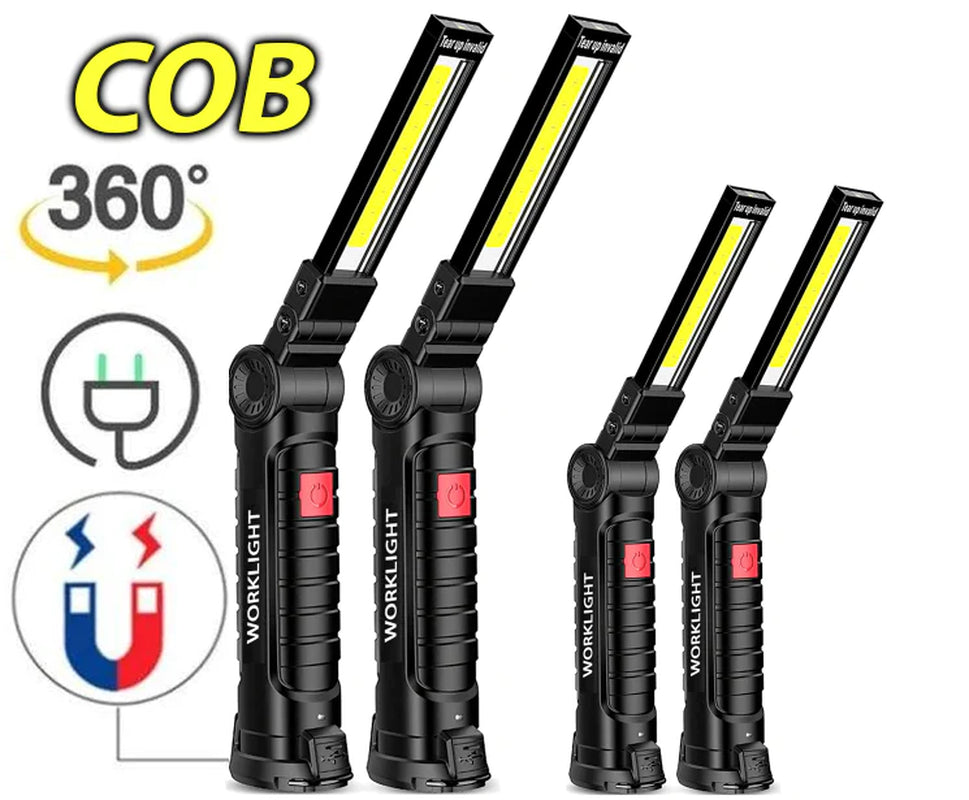 Bright & Versatile Rechargeable LED COB Work Light with Magnetic Base – Perfect for Mechanics!