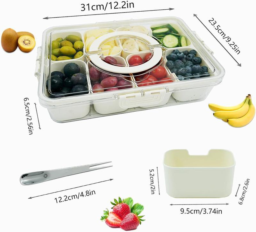 Snackle Box Container with Handle, Removable Snack Box, Divided Serving Tray with Clear Lid, Organizer for Candy, Fruits, Nuts, Charcuterie and Veggies, Perfect for Party and Entertaining