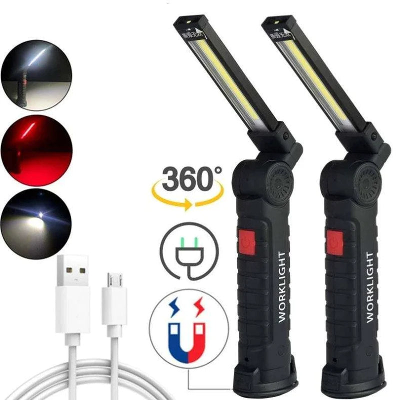 Bright & Versatile Rechargeable LED COB Work Light with Magnetic Base – Perfect for Mechanics!