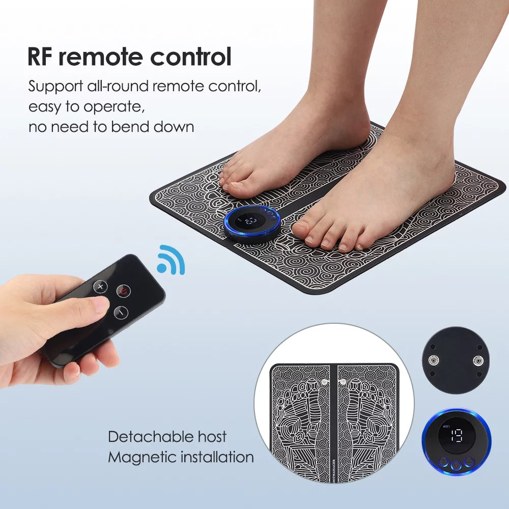 EMS Foot Massager Mat for Neuropathy-Feet Massager with Remote Control, 4 Body Pads, 2-In-1 Back Massager & Legs Foot Massage with 8 Modes, 19 Levels