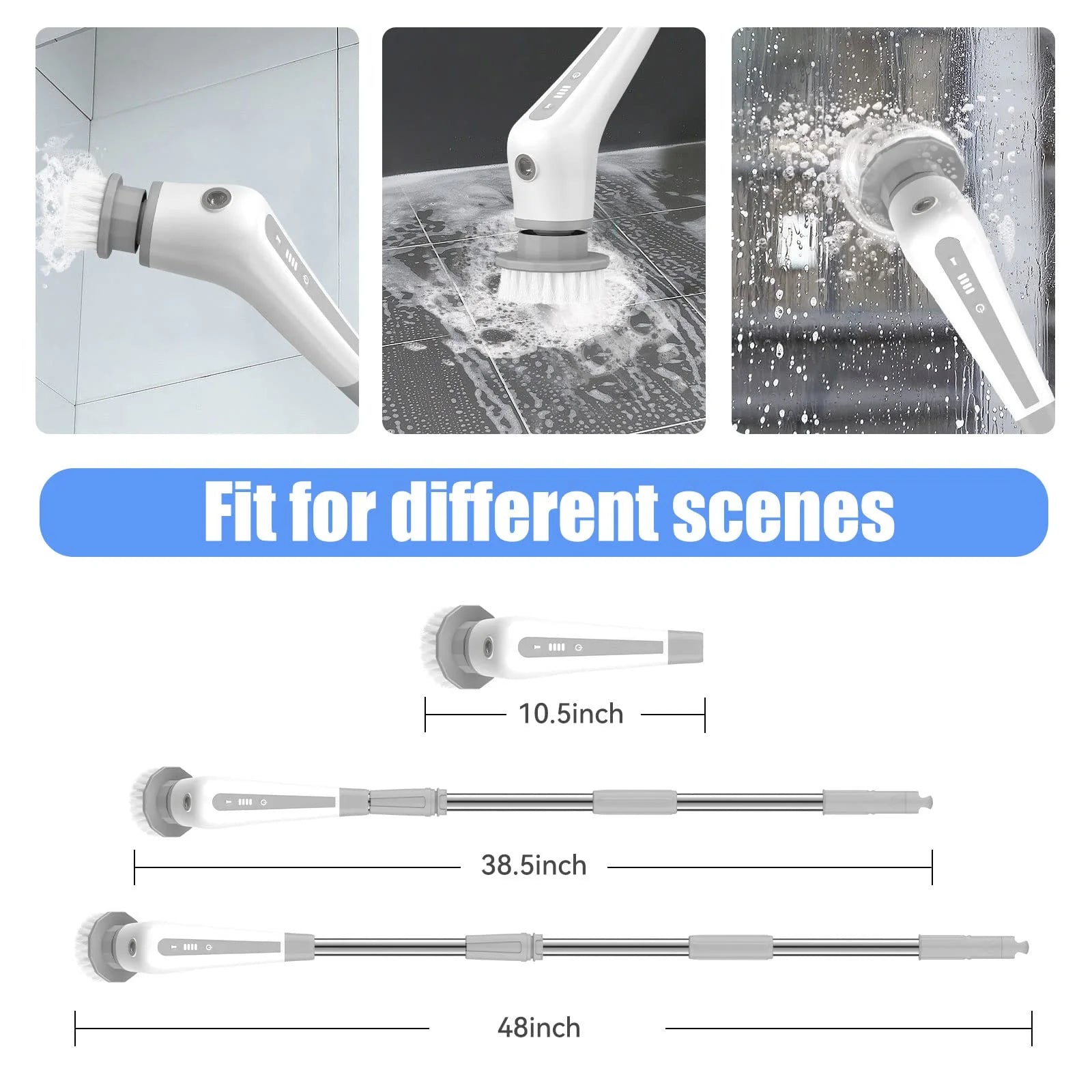 Electric Spin Scrubber, Cordless Shower Cleaner 48" ABS Cleaning Brush for Bathroom Floor