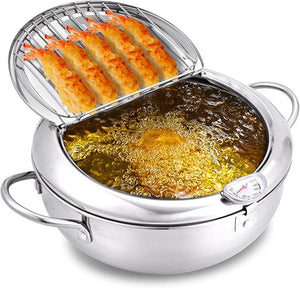 Stainless Steel Deep Frying Pan with Lid, Non-Stick Deep Fryer with Oil Drip Filter Rack for Fried Chicken(22Cm/8.66In)