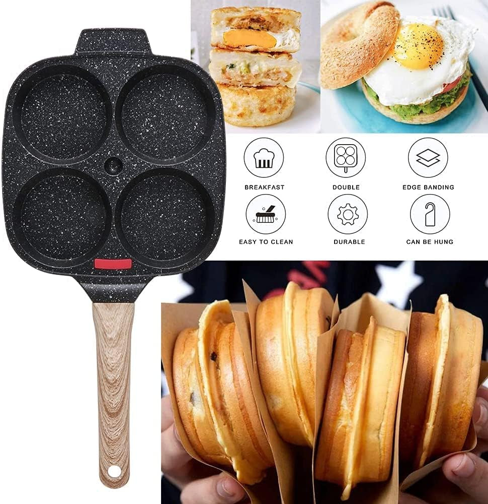 Fried Egg Pan, Egg Frying Pan with Lid Nonstick 4 Cups Pancake Pan Aluminium Alloy Cooker for Breakfast, Induction Compatible