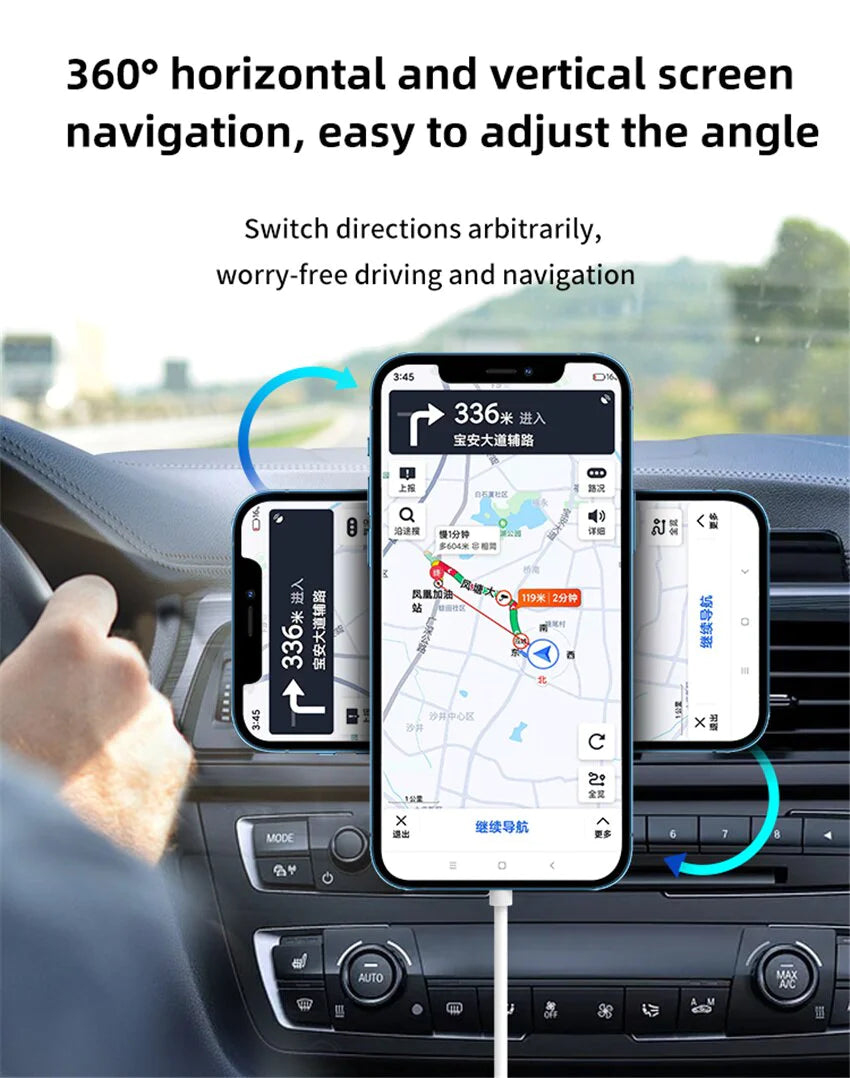 65W Magnetic Fast Wireless Charger & Car Air Vent Phone Holder for iPhone 12/13/14 Pro Max & More