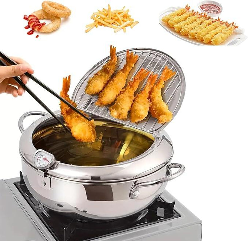 Stainless Steel Deep Frying Pan with Lid, Non-Stick Deep Fryer with Oil Drip Filter Rack for Fried Chicken(22Cm/8.66In)