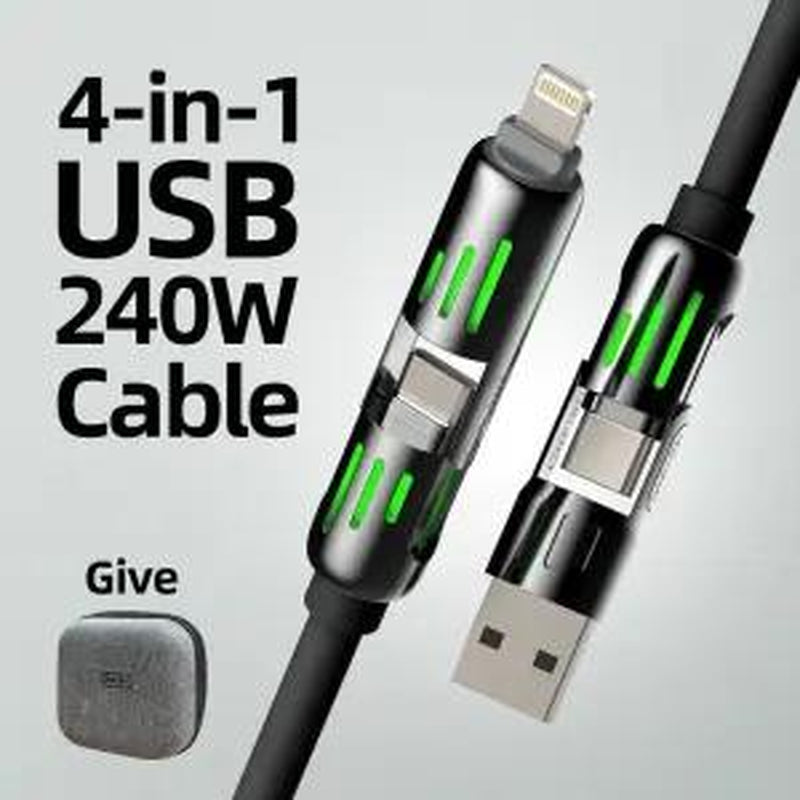 4-In-1 Universal USB Charging Cable-Max 240W Fast Charging Charger Cord with USB A+TYPE C+Lightning for Iphone 16/15 Ipad,Samsung Galaxy Devices 240 W Cable 4 En 1 4In1 Cable Max