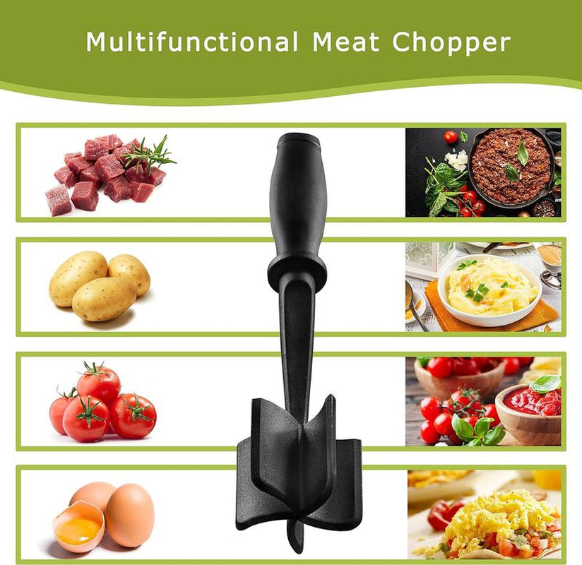 Meat Chopper for Ground Beef, Heat Resistant Meat Masher for Hamburger Meat, 5 Curved Blades Ground Beef Smasher, Nylon Meat Spatula Chopper, Non Stick Hamburger Chopper, Mix and Chop Kitchen Tool Utensils