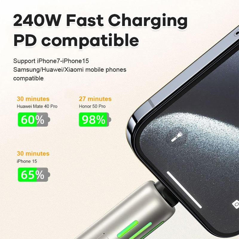 240W 4-In-1 Breathing Light with Multi USB C Combination Quick Charging Silicone Charging Cable, Suitable for Electronic Smartphones