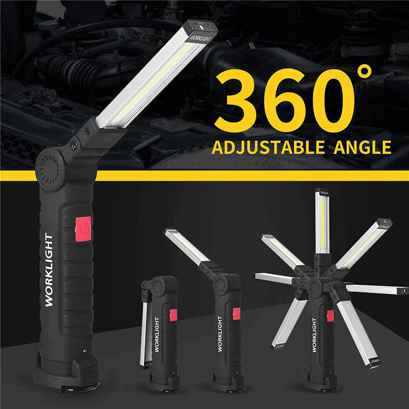 Bright & Versatile Rechargeable LED COB Work Light with Magnetic Base – Perfect for Mechanics!