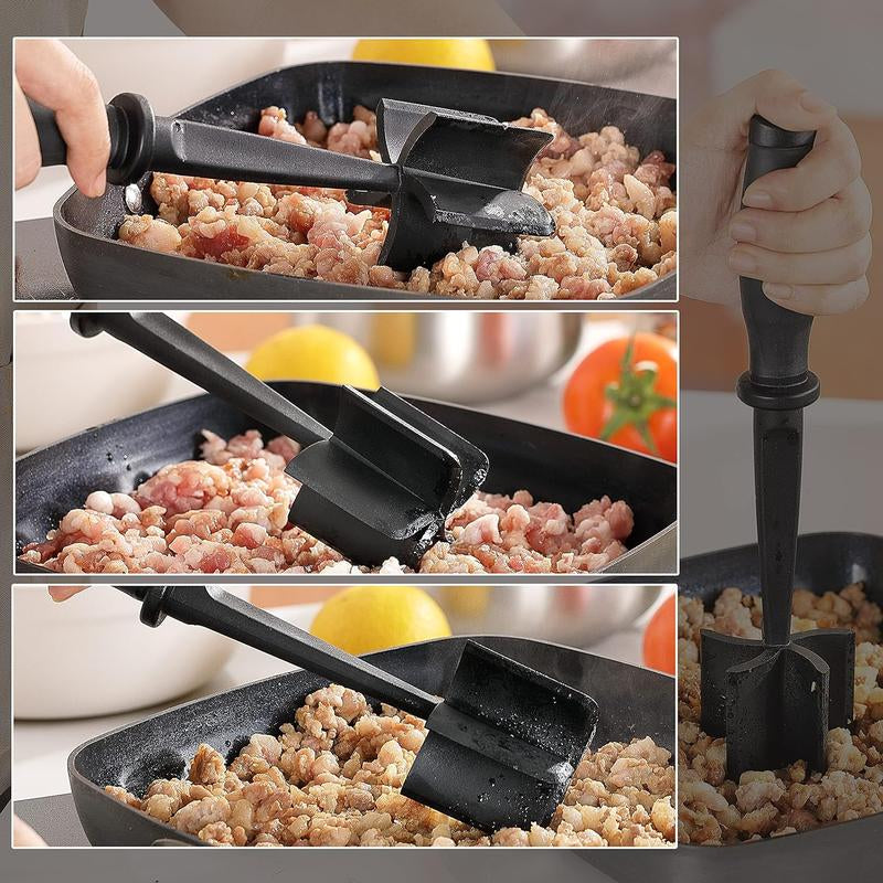 Meat Chopper for Ground Beef, Heat Resistant Meat Masher for Hamburger Meat, 5 Curved Blades Ground Beef Smasher, Nylon Meat Spatula Chopper, Non Stick Hamburger Chopper, Mix and Chop Kitchen Tool Utensils