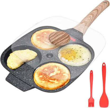 Fried Egg Pan, Egg Frying Pan with Lid Nonstick 4 Cups Pancake Pan Aluminium Alloy Cooker for Breakfast, Induction Compatible