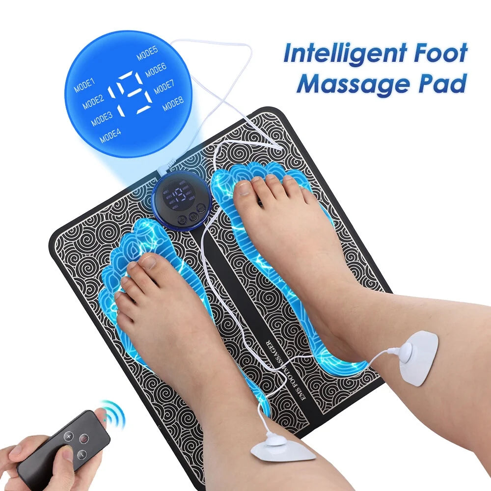 EMS Foot Massager Mat for Neuropathy-Feet Massager with Remote Control, 4 Body Pads, 2-In-1 Back Massager & Legs Foot Massage with 8 Modes, 19 Levels