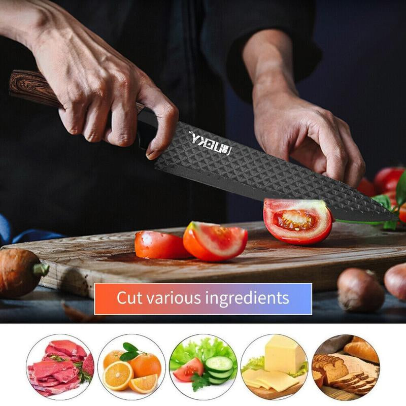 6Pcs Kitchen Knives Set Non-Stick Stainless Steel Chef Knife Cleaver Cooking Kit, Japanese Damascus Pattern Steel Chef Knife Kitchen Knives