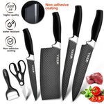 6Pcs Kitchen Knives Set Non-Stick Stainless Steel Chef Knife Cleaver Cooking Kit, Japanese Damascus Pattern Steel Chef Knife Kitchen Knives