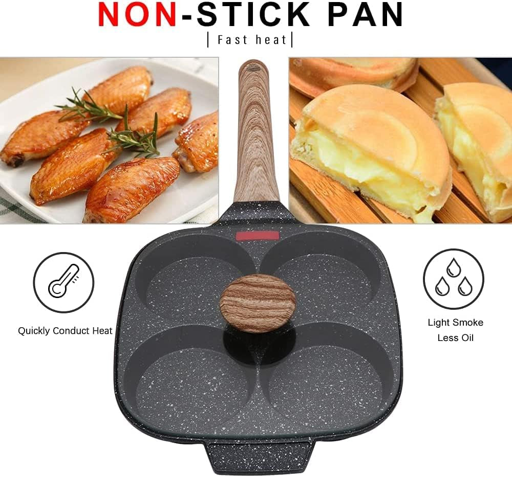 Fried Egg Pan, Egg Frying Pan with Lid Nonstick 4 Cups Pancake Pan Aluminium Alloy Cooker for Breakfast, Induction Compatible